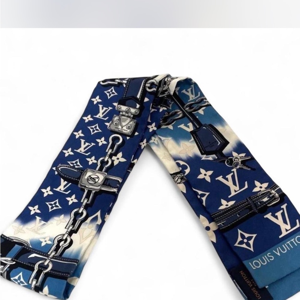 Louis Vuitton Blue and White Monogram Sneakers with Scarf - Picture 6 of 6